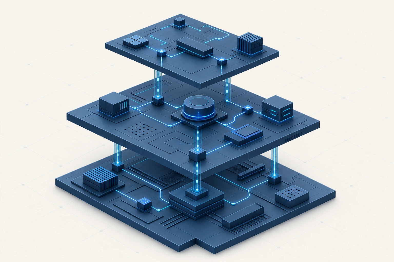 Layered security architecture connecting evidence, controls, and operating responsibilities.